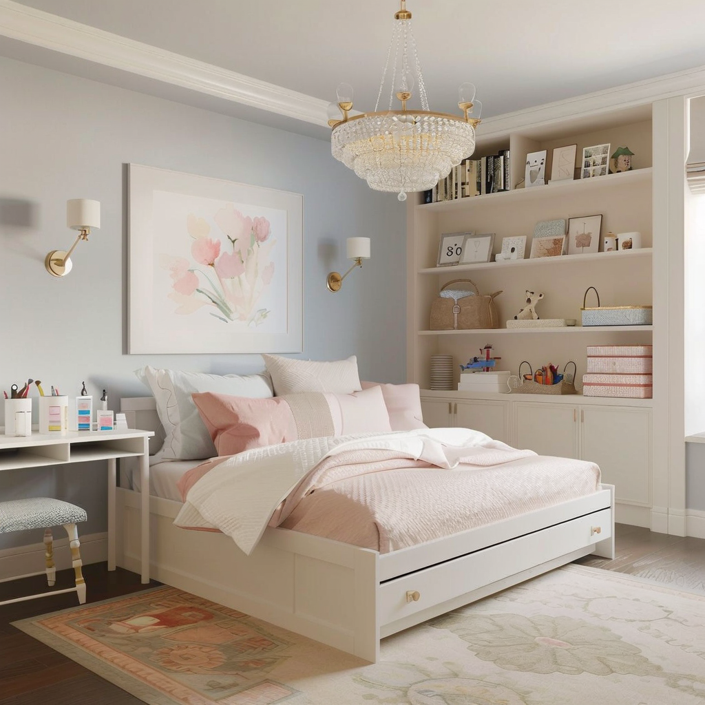 Charming Contemporary Girl's Bedroom in Soft Hues