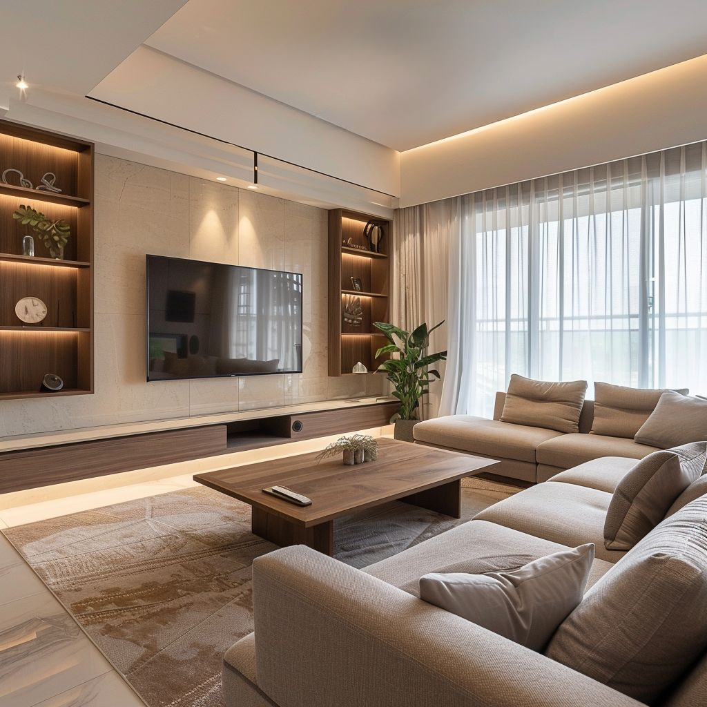 Serene Minimalist Living Room in Tan, Beige & Ivory