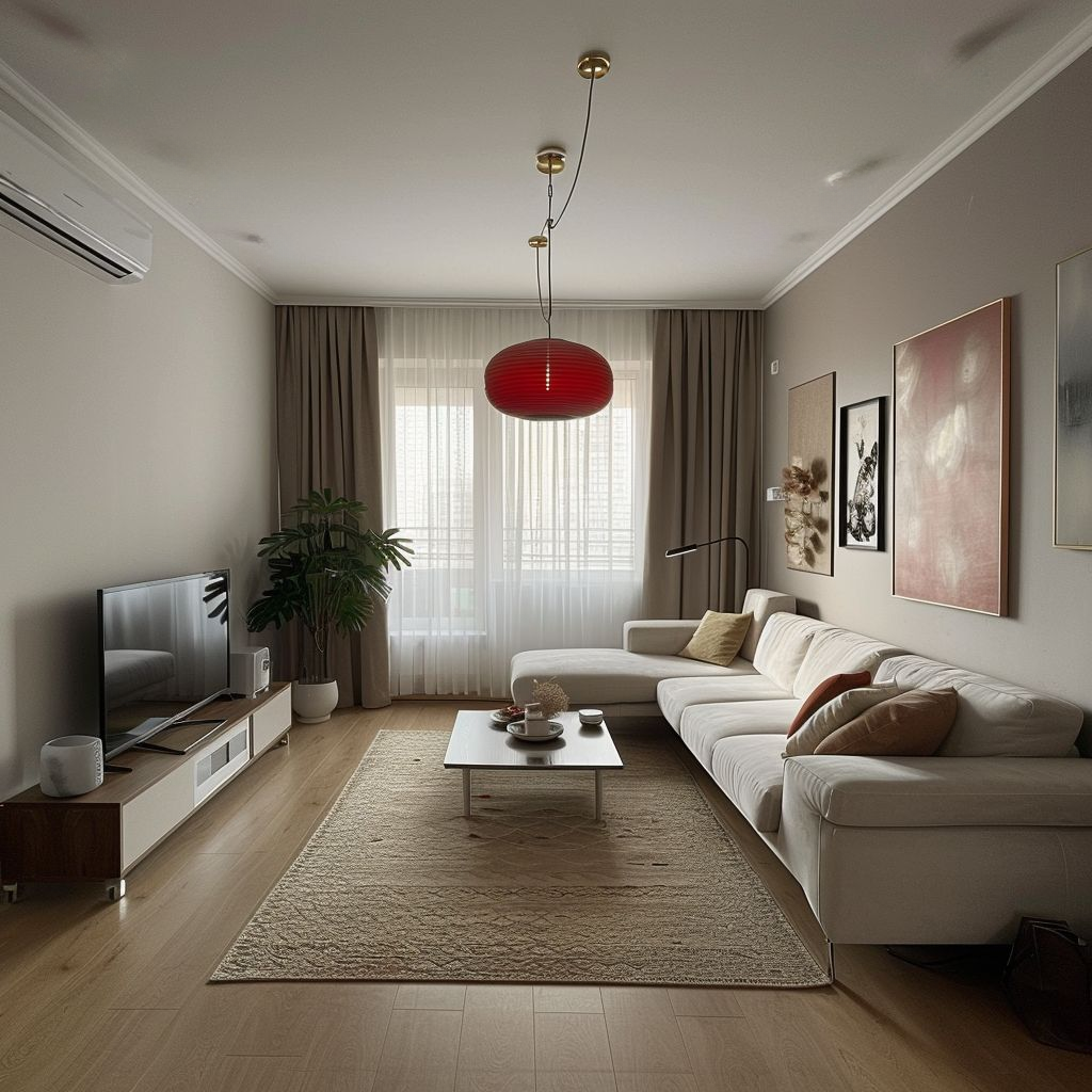 Scandinavian Living Room with Bold Red Accent