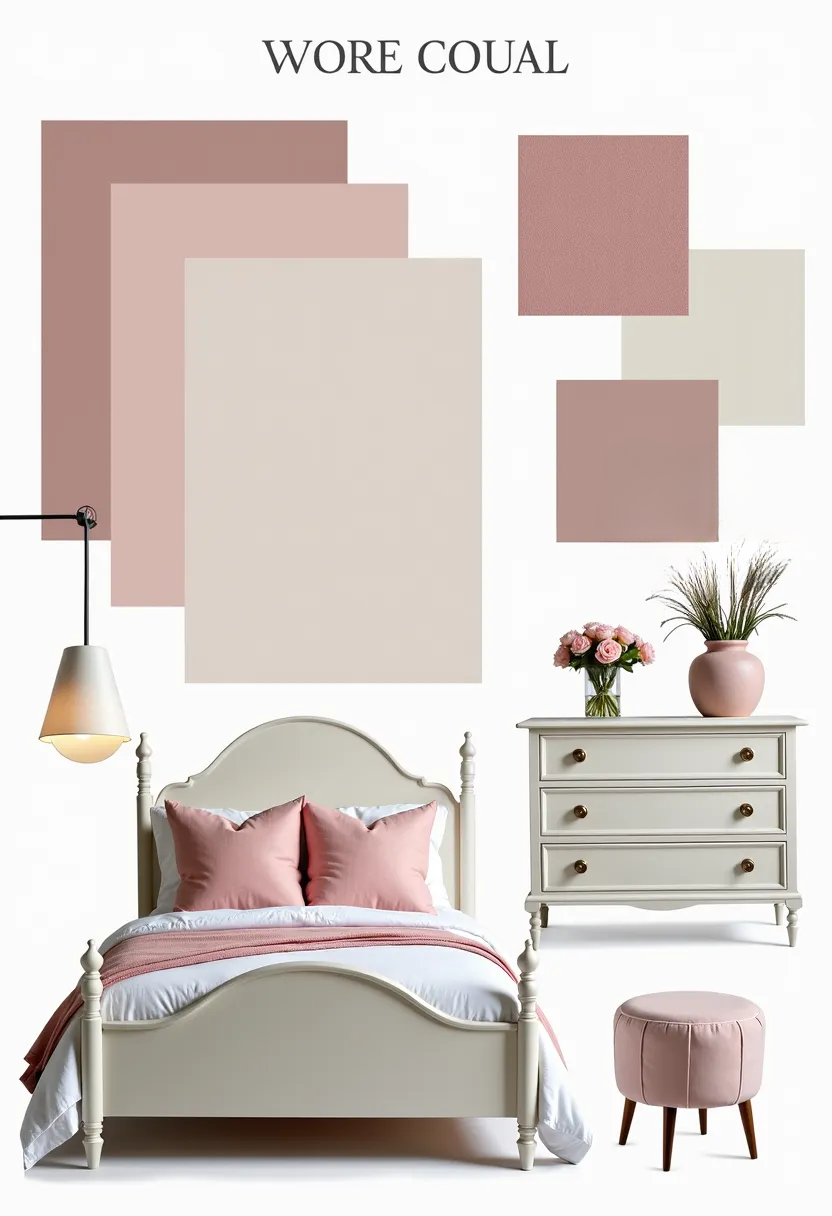 Dreamy Shabby Chic Bedroom: Antique White & Soft Pink Elegance