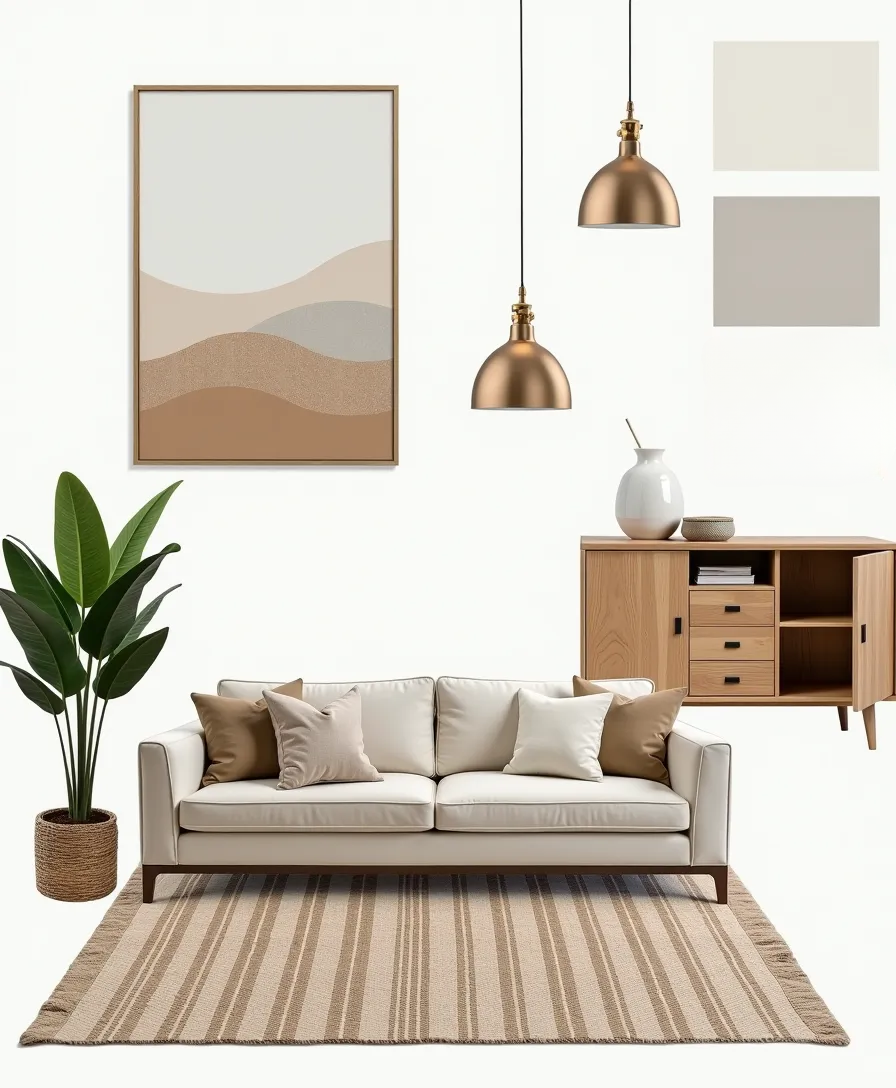 Coastal Living Room: Artful Serenity in White and Beige