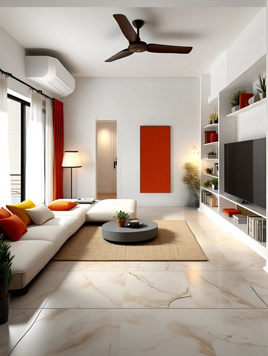 Art Deco Living Room with Vibrant Hues and High Ceilings