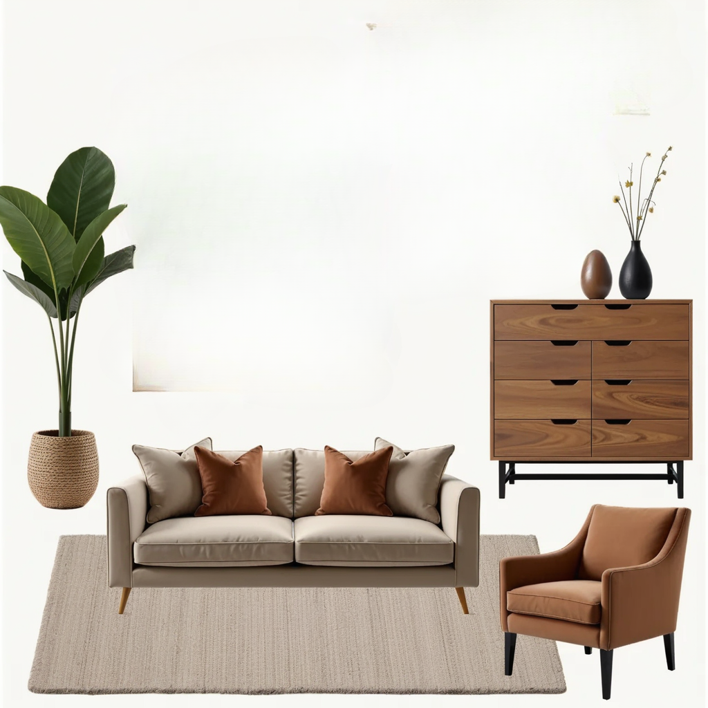 Modern Living Room Elegance: Tan, Beige & Ivory