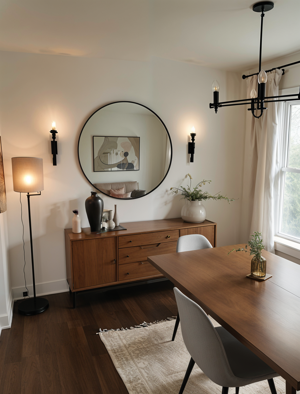 Contemporary Living Room with Mid-Century Dining Charm