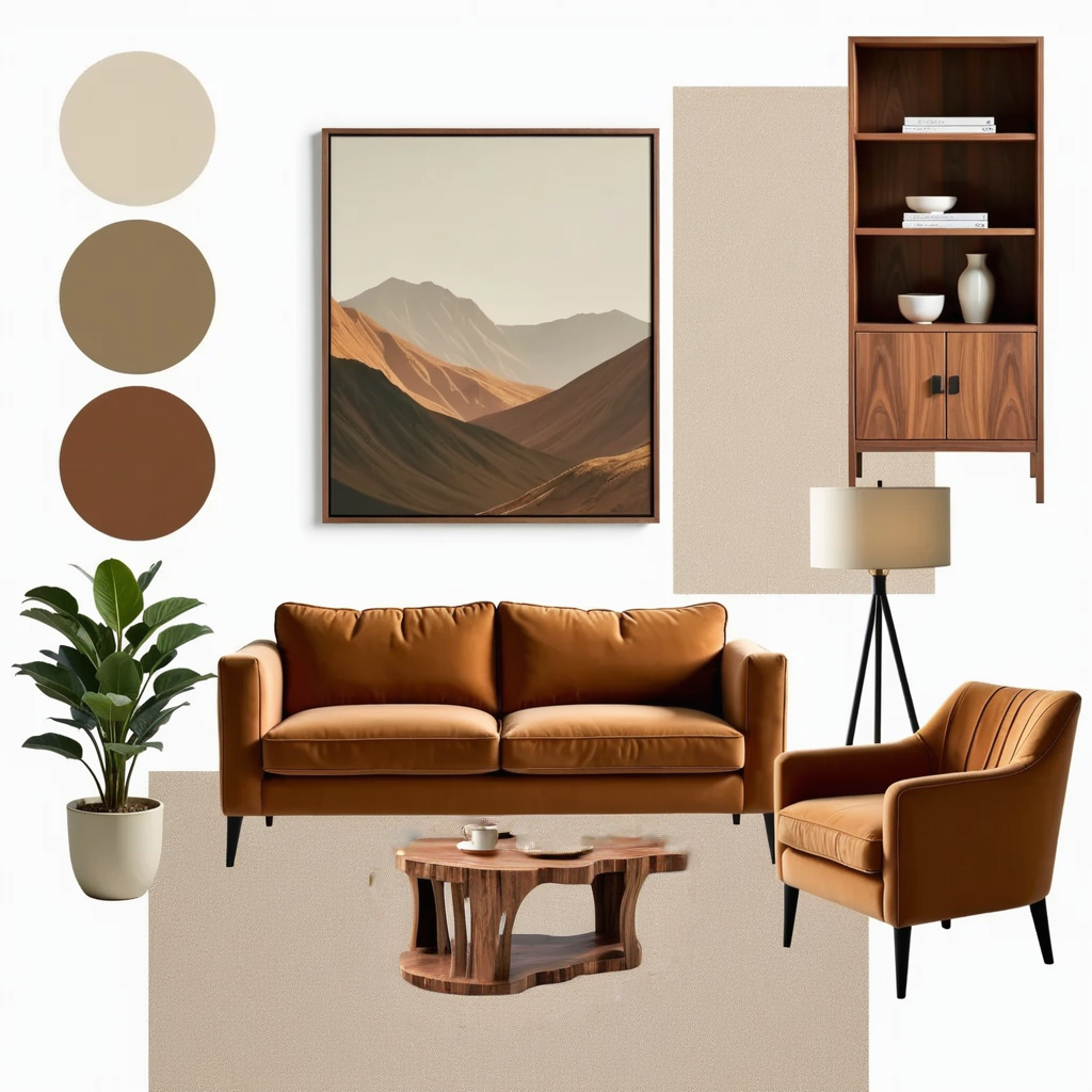 Modern Living Room Elegance: Tan, Beige & Ivory Harmony