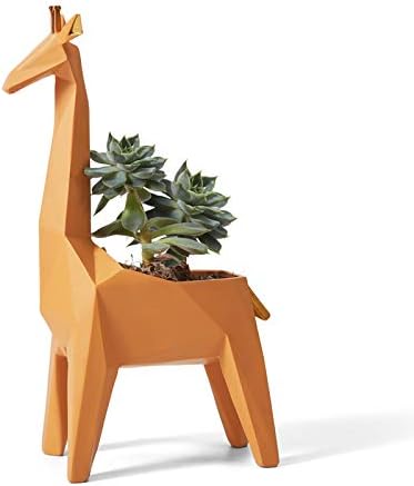 HAUCOZE Succulent Planter Giraffe Statue Decor Animal Gifts Modern Sculpture Figurine Geometric Crafts Arts Polyresin Flower Pot 9.3inch