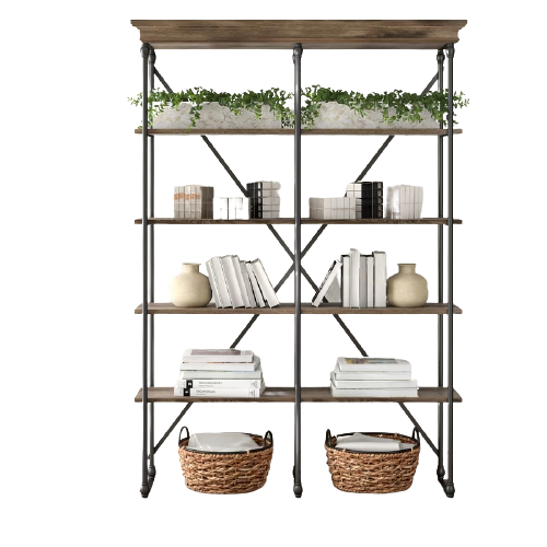 Nikolas 84.25'' H x 58'' W Steel Etagere Bookcase