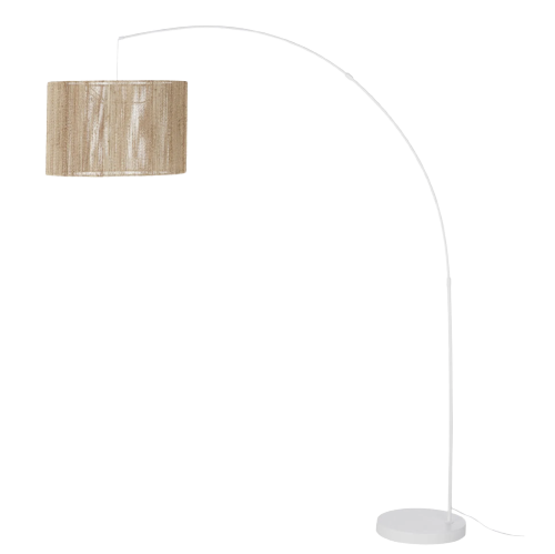 Stehleuchte aus weißem Metall mit Lampenschirm aus Jute, H190cm | Maisons du Monde