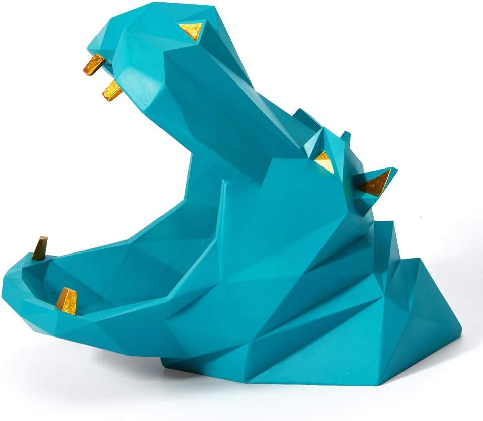 HAUCOZE Candy Dish Cookie Jar Hippo Gifts Sculpture Modern Decor Statue Table Centerpiece Crafts Polyresin Figurine Arts Blue 7.8inch