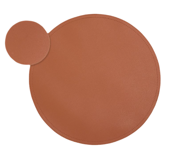 Juvale Set of 6 Faux Leather Circle Placemats and 6 Round Coasters for Dining Room Table, Brown