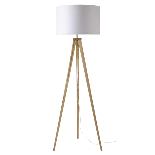 Stehlampe aus Eschenholz mit Lampenschirm aus weißer Baumwolle, H156