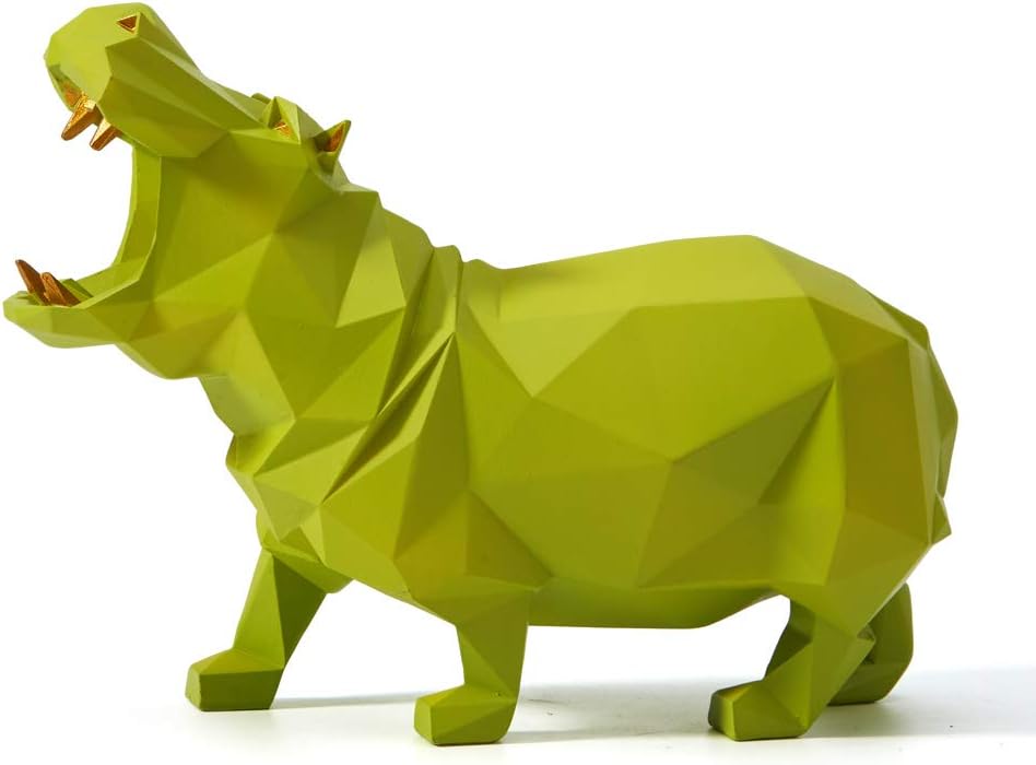 HAUCOZE Hippo Statue Sculpture Modern Decor Home Gifts Animal Figurine Table Centerpiece Crafts Polyresin Arts Green 7.1inch