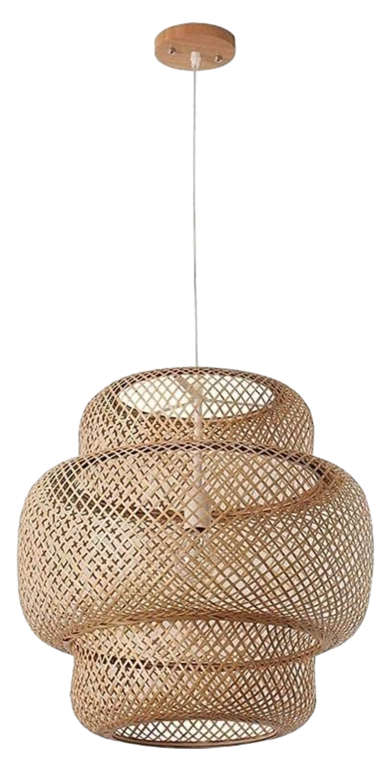 Amazon - DANGGEOI Hand-Woven Bamboo Pendant Light, Rattan Handwoven Pendant Lamp, Natural Chandeliers Domed Shape Woven Light 1 Light Hanging Light for Kitchen Farmhouse Beige (14.96 x 15.71inch)