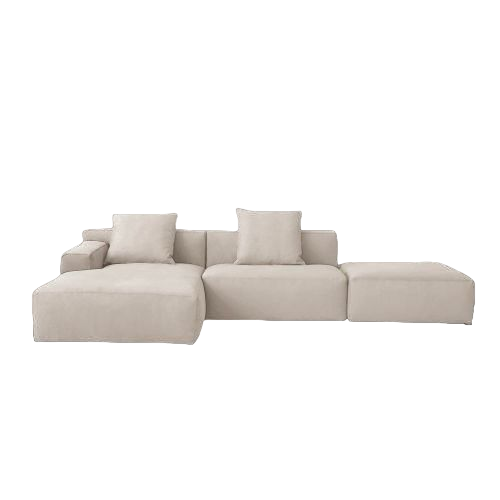 Acanva Luxury Modern Modular L-Shape Sectional Sofa Set, 3 Seat Upholstered Couch with Chaise Lounge for Living Room Bedroom Apartment, Cream