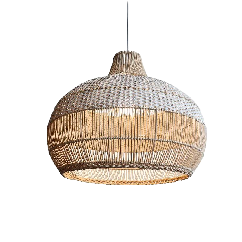 Handwoven Rattan Kitchen Island White Pendant Lighting Wicker Lamp Shade