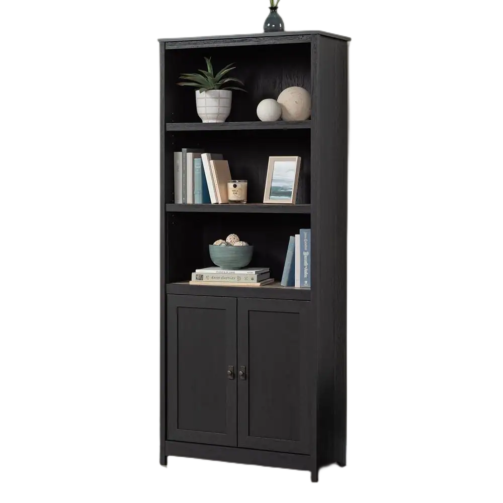 Cottage Road 71.496 in. Raven Oak 5-Shelf Standard Bookcase with Doors