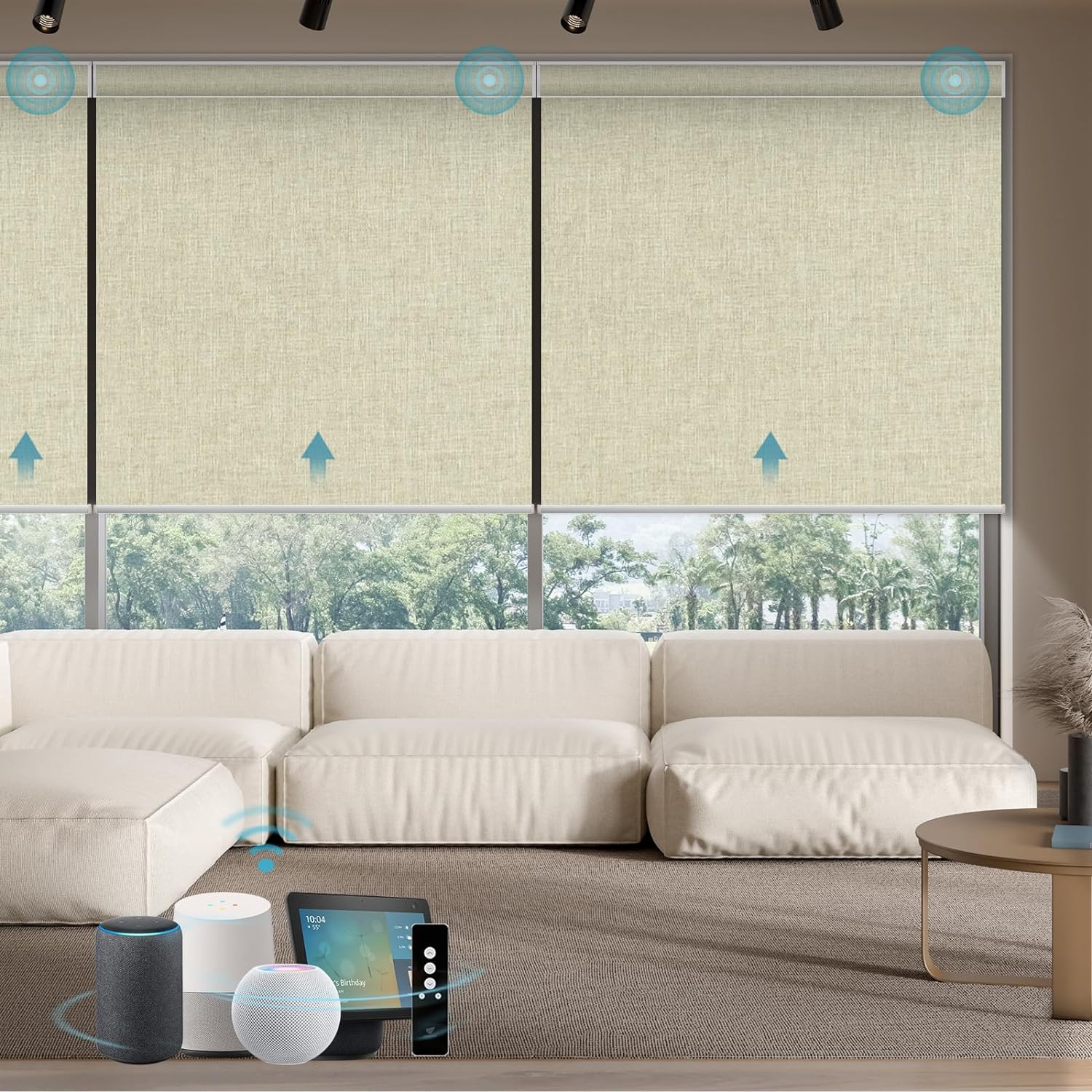 SmartWings Motorized Smart Blinds with Remote, Automatic Blackout Roller Shade Work with Alexa Homekit Thread Google Z-Wave, Electric Blind for Window, Custom Width Up to 110" W,Bouvardia Cream