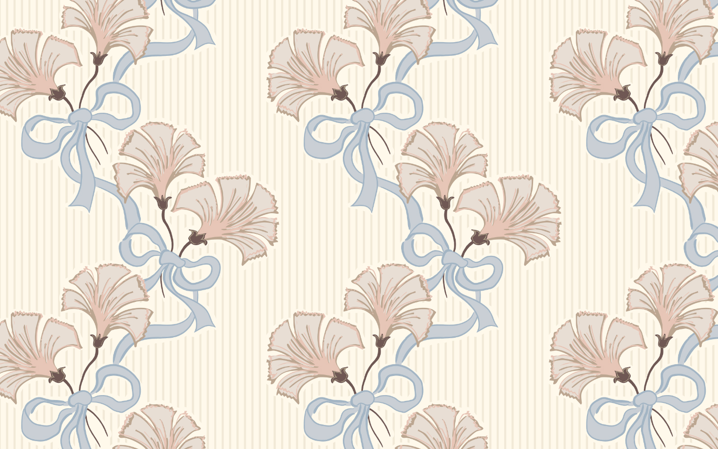 Click to favorite design  Sweet Ribbons & Carnations - Large - Blue Cream Coquette Girls Romantic Wallpaper 