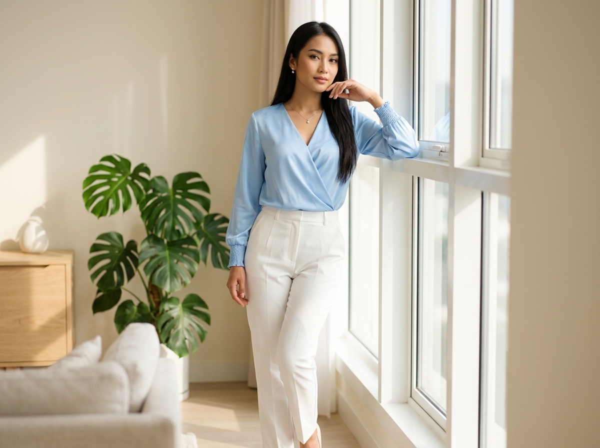Aurelia Serene Sky Wrap Blouse