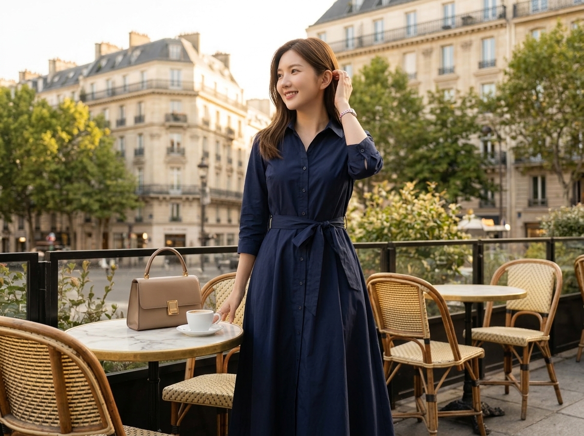 Clara Navy Belted Midi Dress