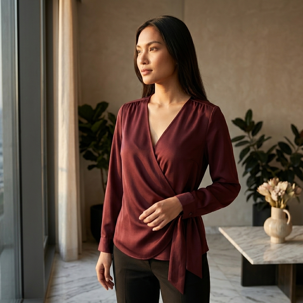 Amara Deep Burgundy Wrap Blouse