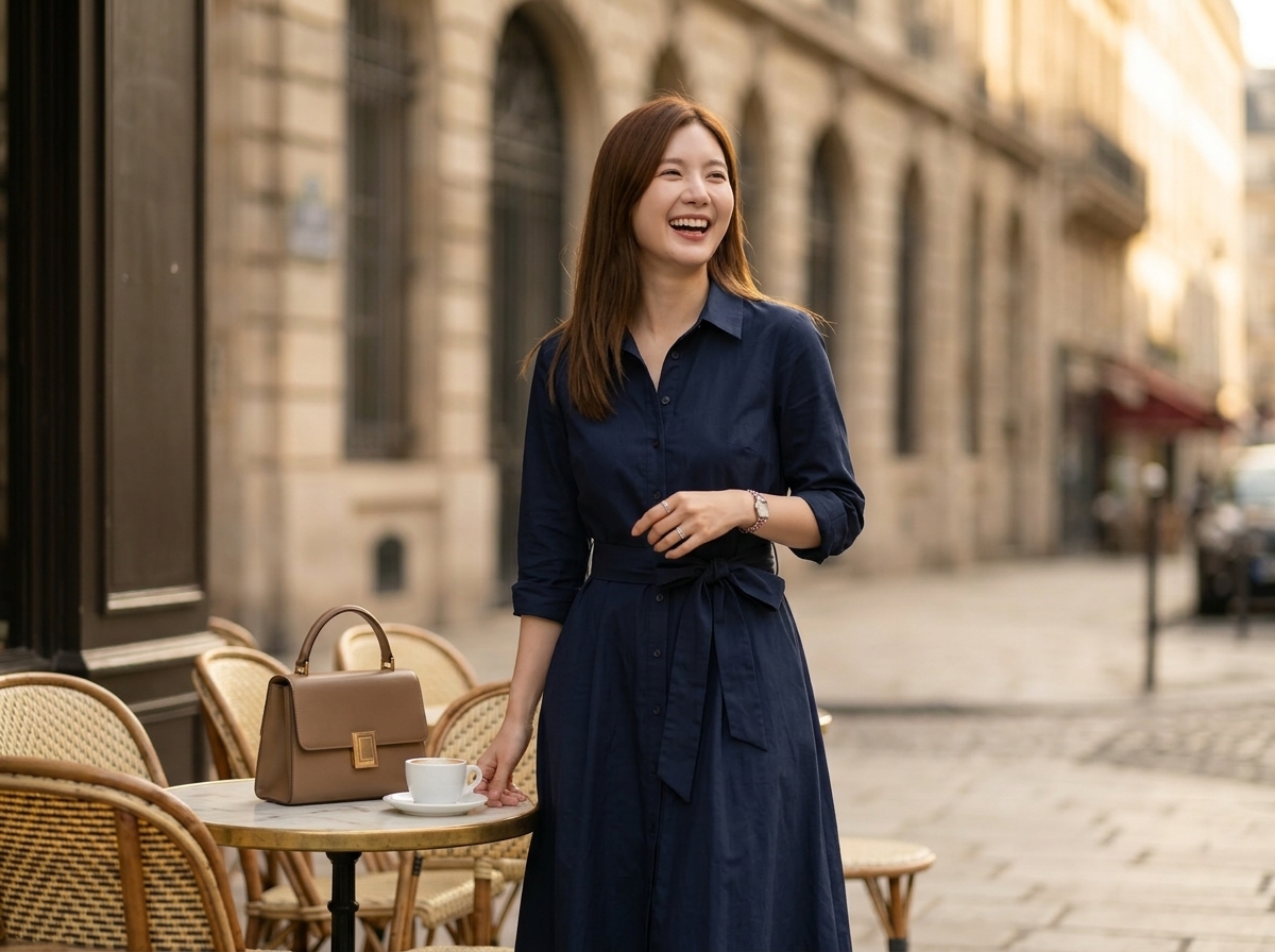 Clara Navy Belted Midi Dress 2