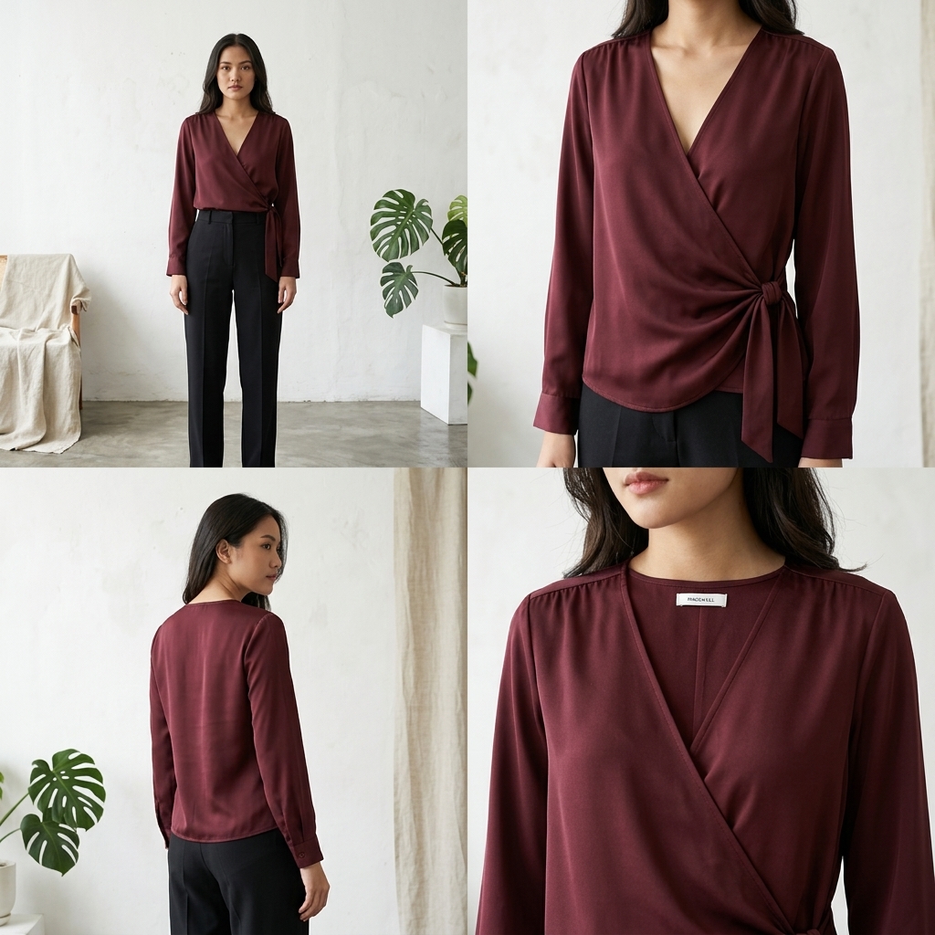Amara Deep Burgundy Wrap Blouse 5
