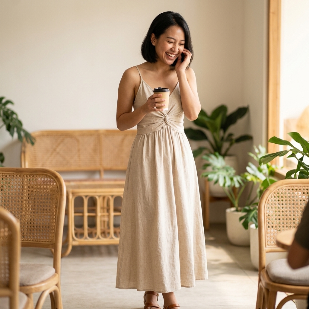 Elena Twist-Front Linen Dress