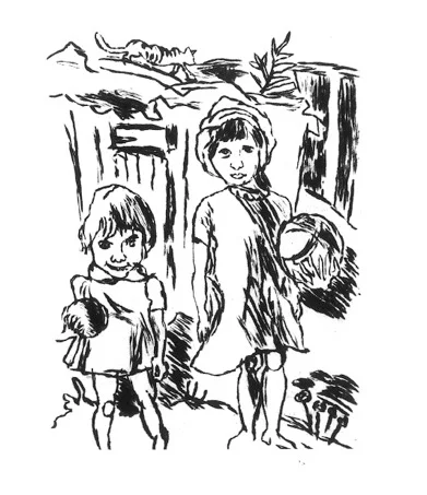 Кирилл Мамонов..Дети в Малоярославце. 1975. Сухая игла