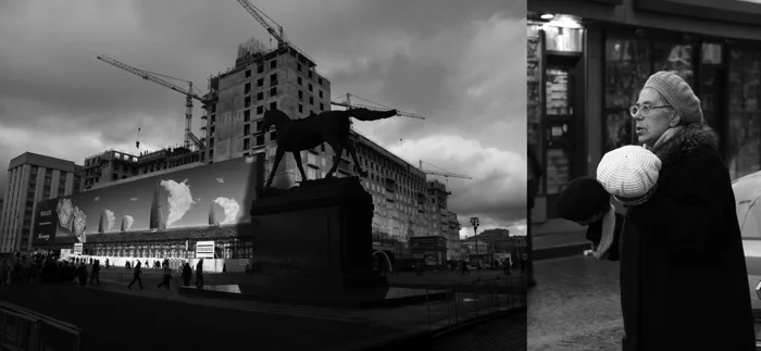Лучезар Бояджиев. «Ночью все площади Красные» («Новый мир – он в отпуске»); «Она зарабатывает на жизнь», 2007. Цифровая печать