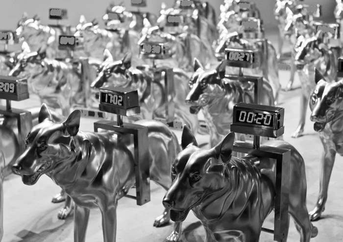 Т.В. Сантош. Houndingdown, 2007, фиберглас, сталь, светодиодные лампы. Фото Якова Печенина. Предоставлено художественным фондом «Московская Биеннале»