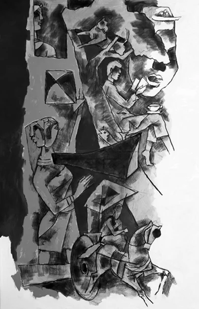 М.Ф. Хуссейн. «Девять десятилетий», акрил на холсте, 2008