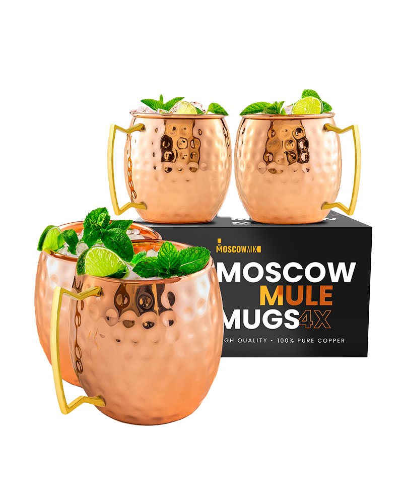 Premium Pure Copper Mugs 4 PK w/ Brass Handles (16oz)