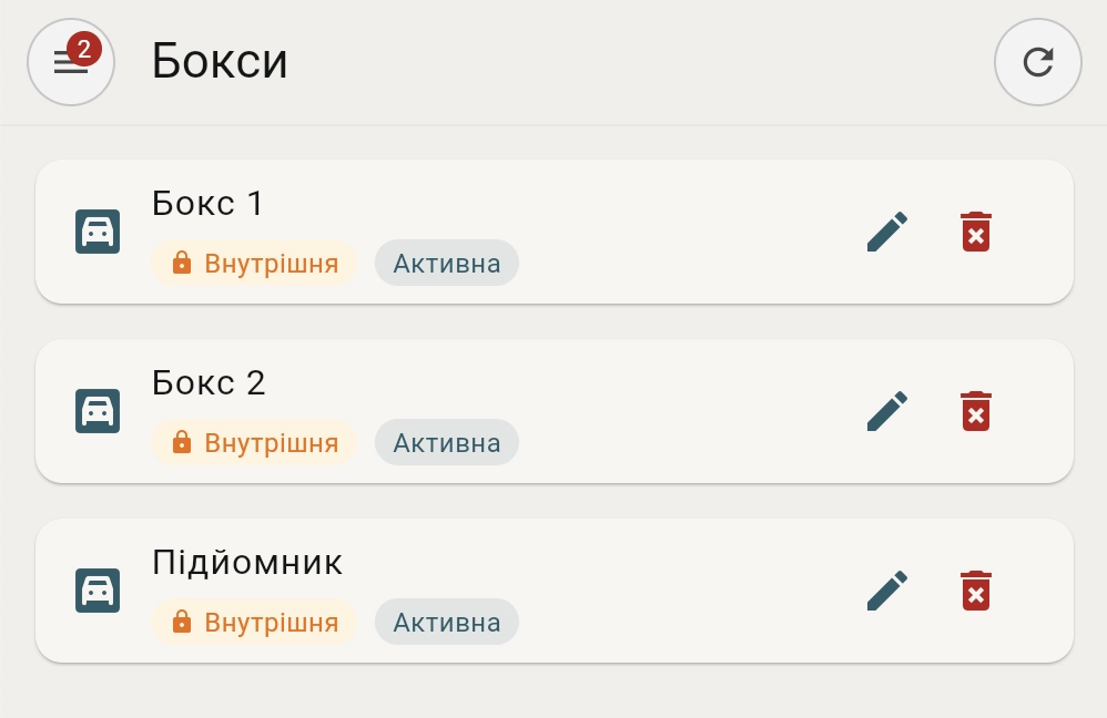 Список боксів автосервісу