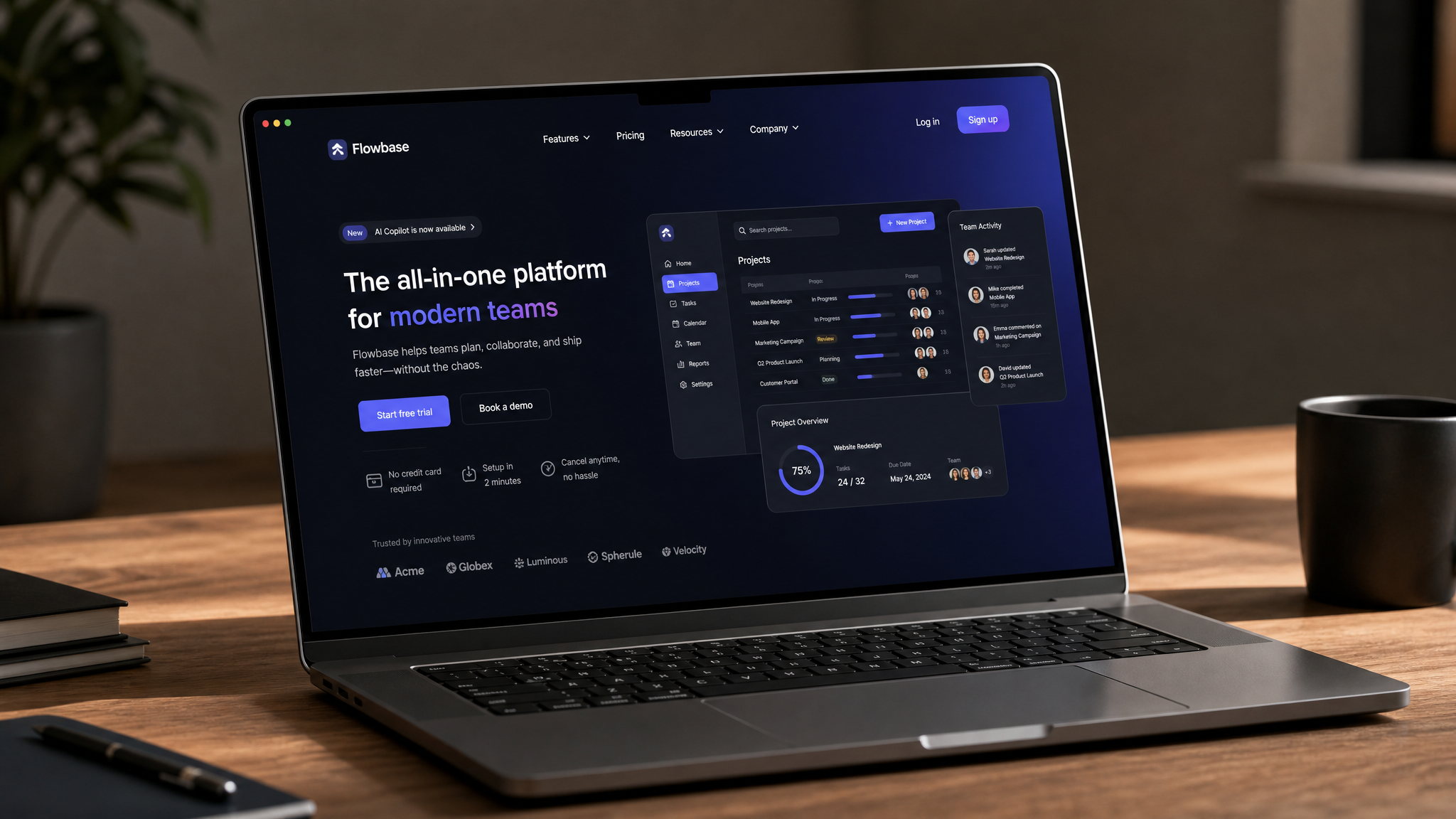 Realistic desktop or laptop mockup with a polished SaaS...