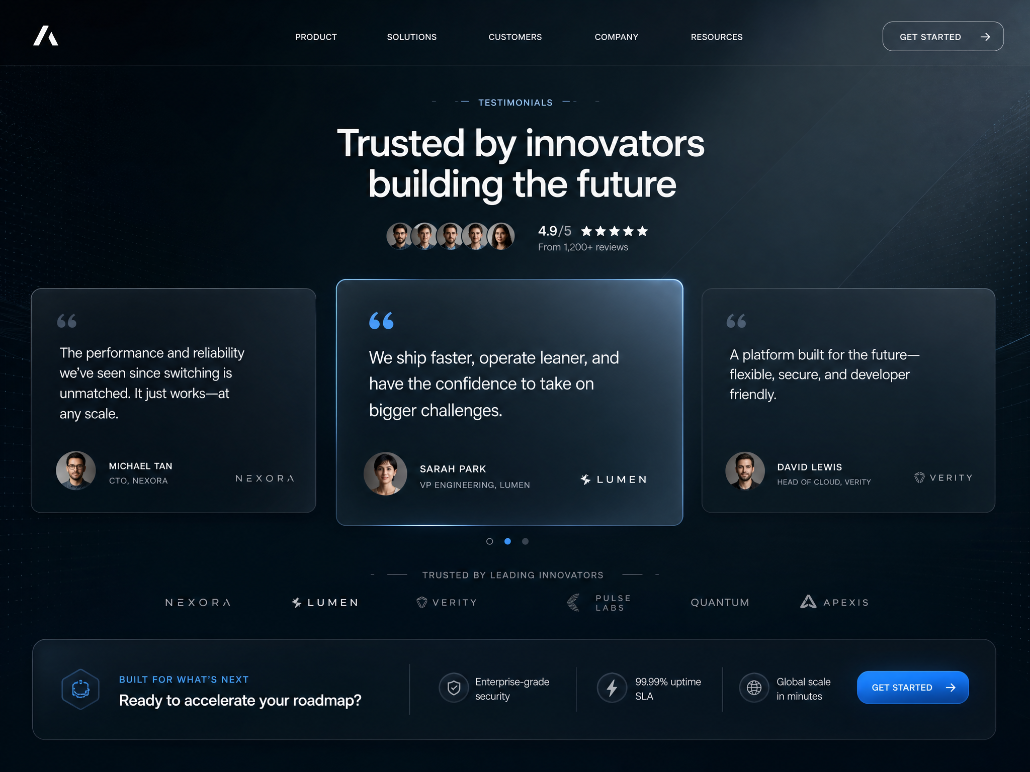 Futuristic Testimonials web design