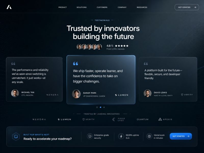 Futuristic Testimonials web design