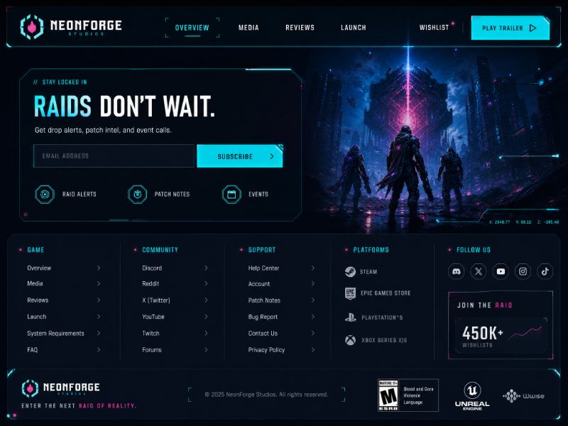 Game Footer web design