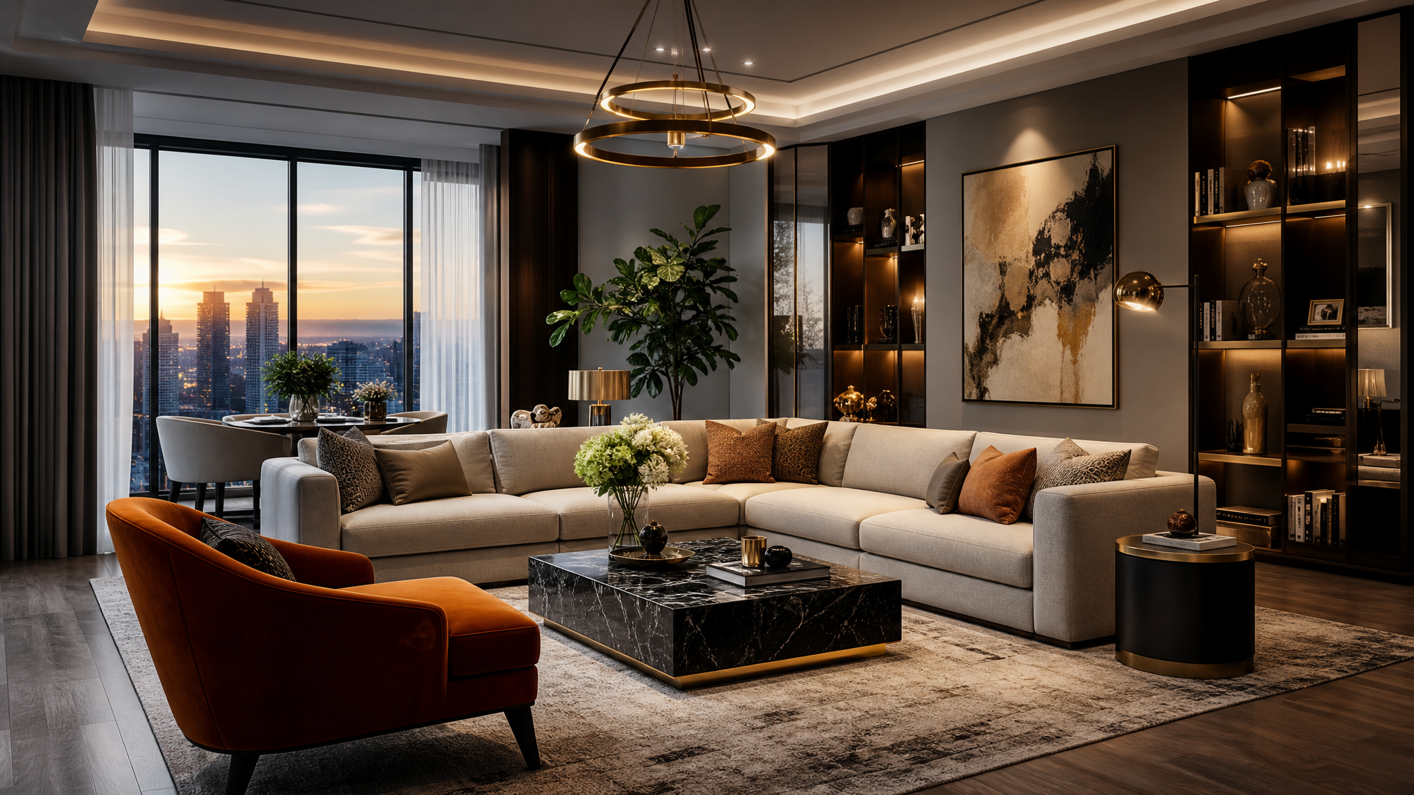 Refined interior design visualization with balanced nat...