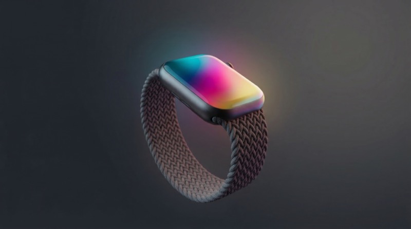 3D Smartwatch with Braided Band on Dark Background