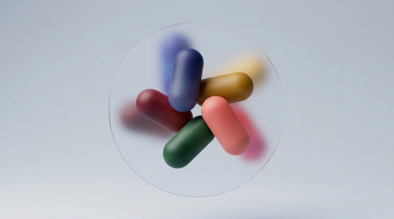 Abstract 3D Capsules Inside Transparent Sphere