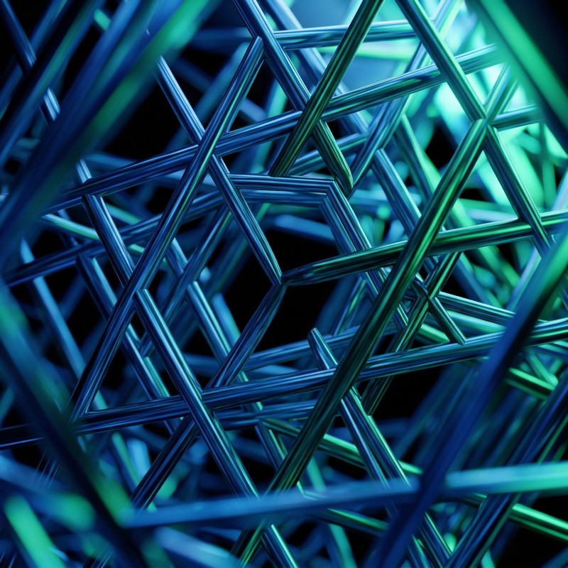 Abstract blue-green metallic wireframe lattice