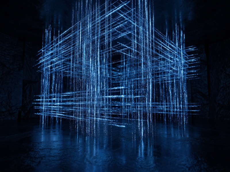 Abstract Blue Wireframe House Structure