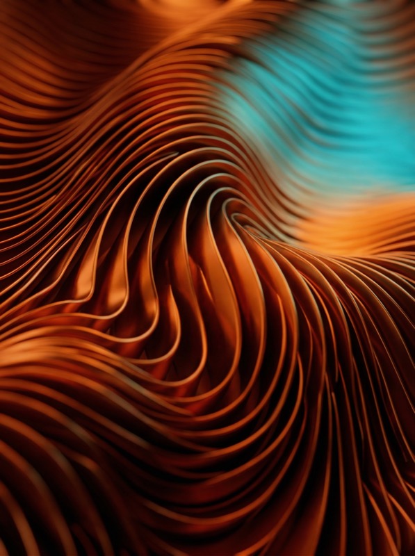 Abstract Copper Ribbons with Teal Glow
