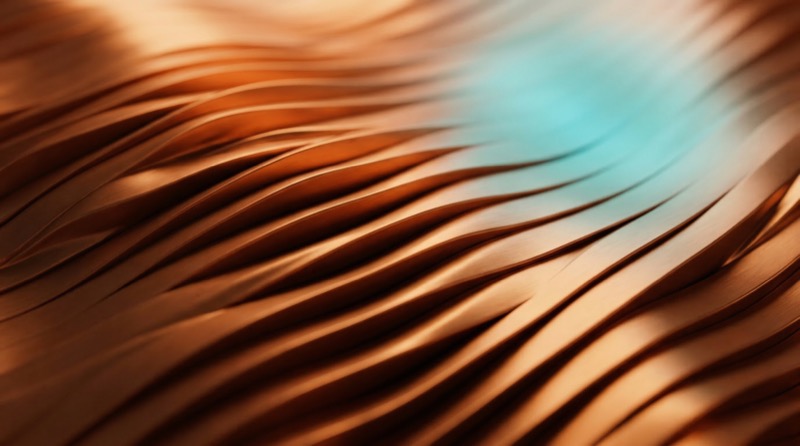 Abstract Copper Waves With Teal Glow