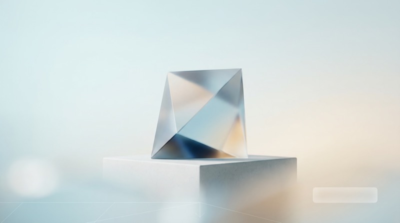 Abstract Glass Prism on White Pedestal