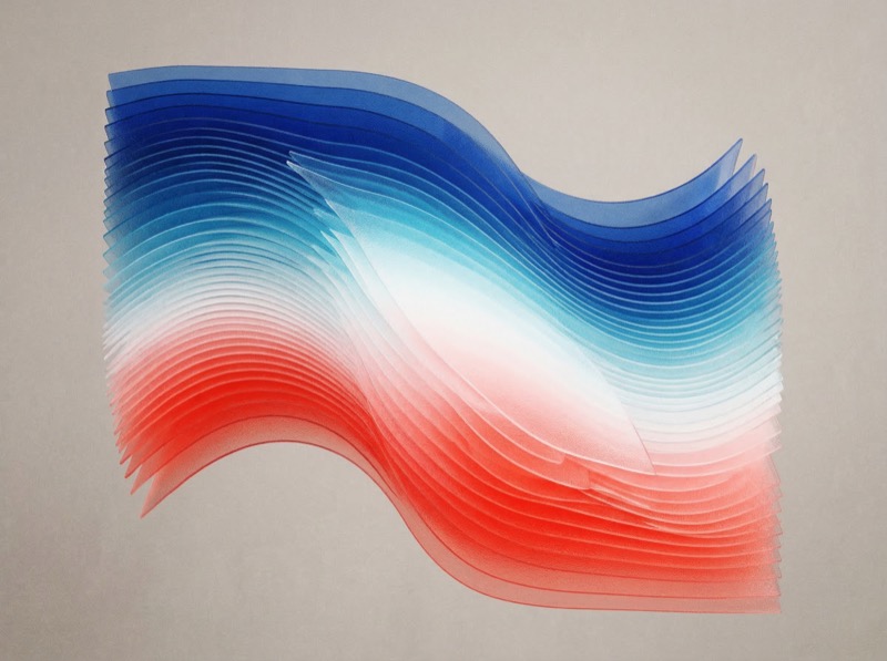 Abstract layered wave in blue and red gradient