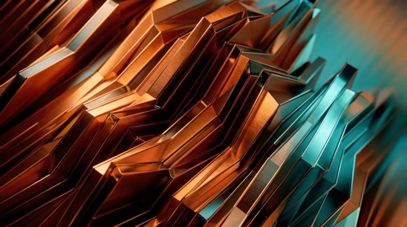Abstract Metallic Geometric Shards in Copper and Teal