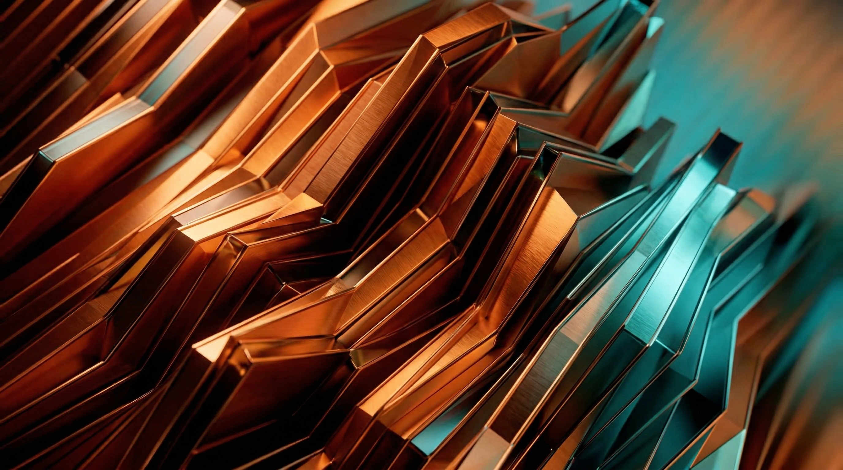 Abstract Metallic Geometric Shards in Copper and Teal