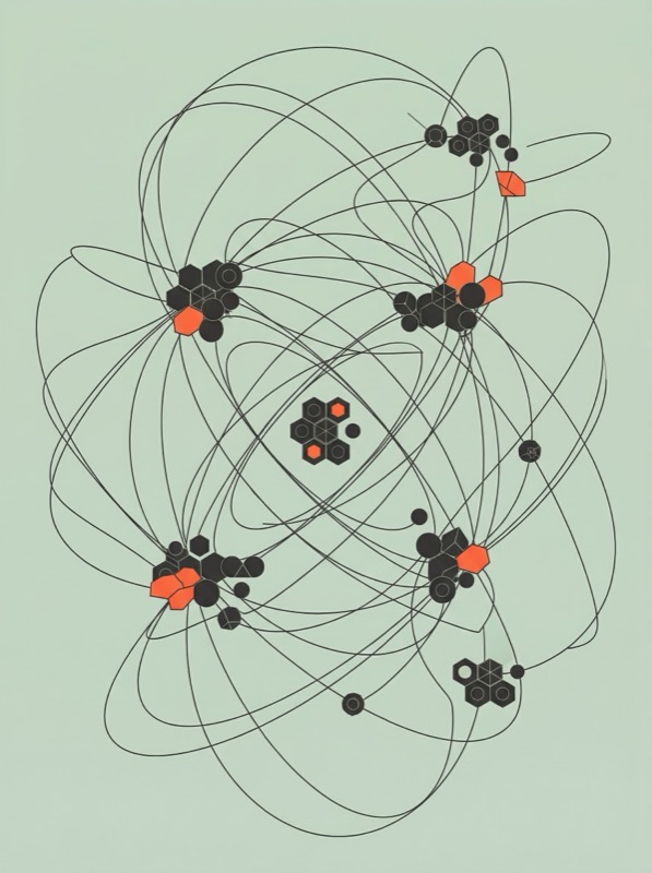Abstract Network Nodes with Orbiting Connection Lines